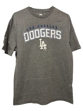 Majestic Los Angeles Dodgers Gray and Blue Logo Tee